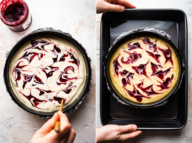 cranberry baked vegan cheesecake before after