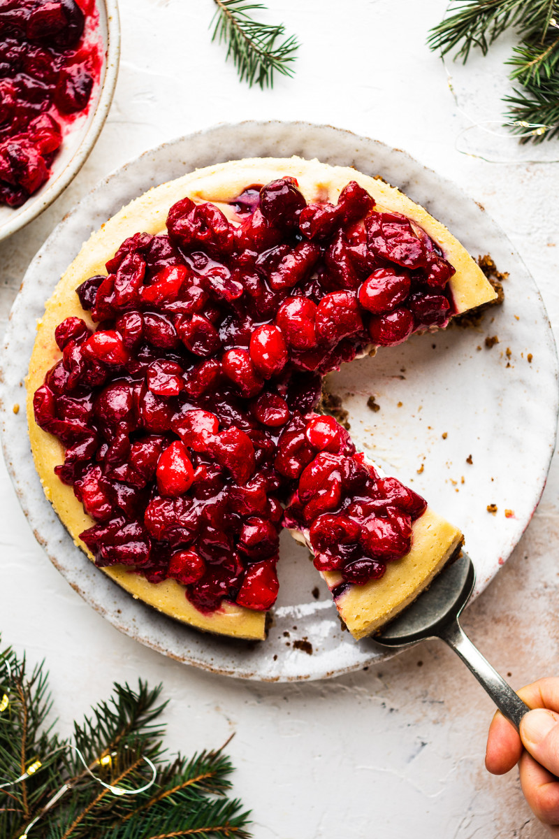 cranberry baked vegan cheesecake top down