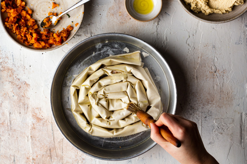 vegan pumpkin filo pie coiled