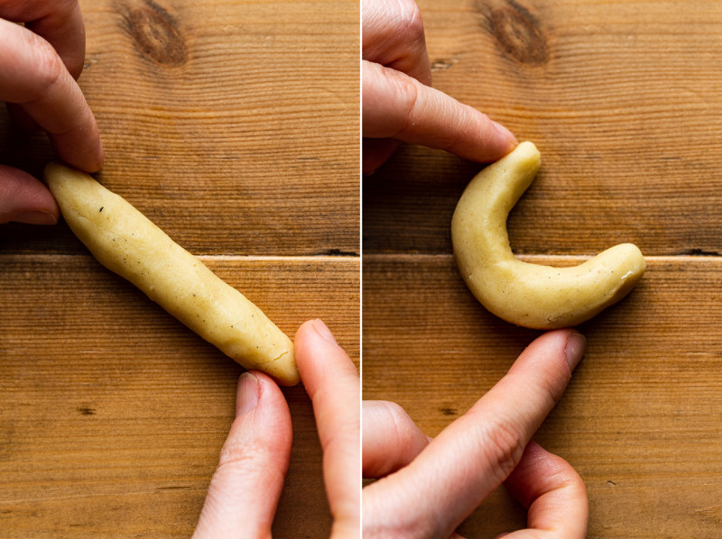 vegan vanilla crescent cookies shaping