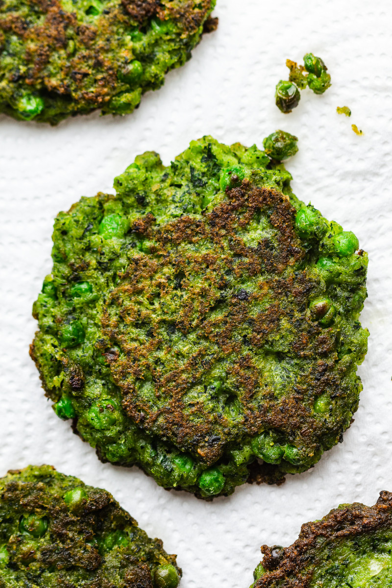kale green pea fritters fried