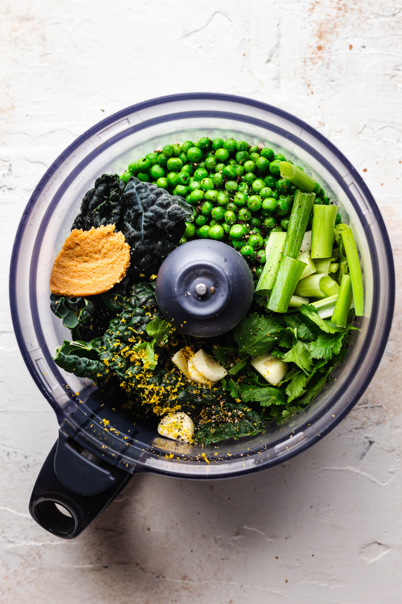 kale green pea fritters ingredients food processor