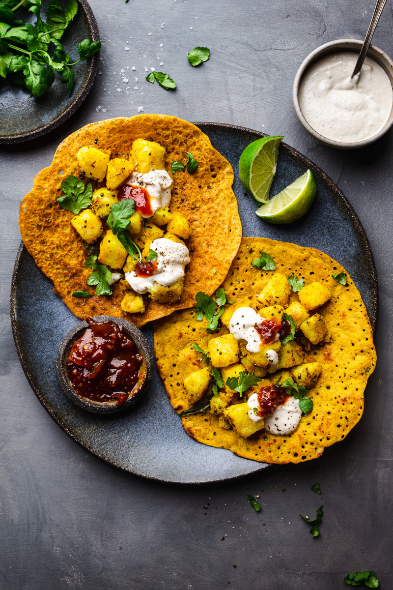 masala potatoes red lentil pancakes lunch