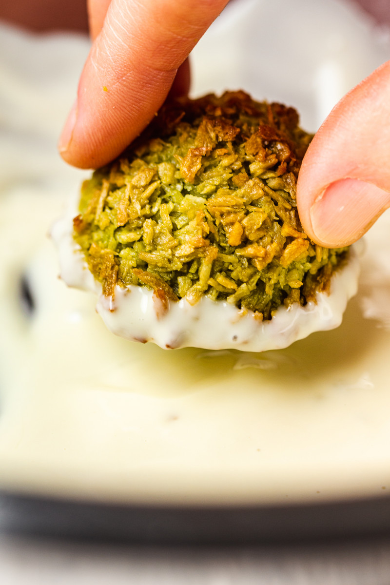 matcha coconut macaroons dipping chocolate