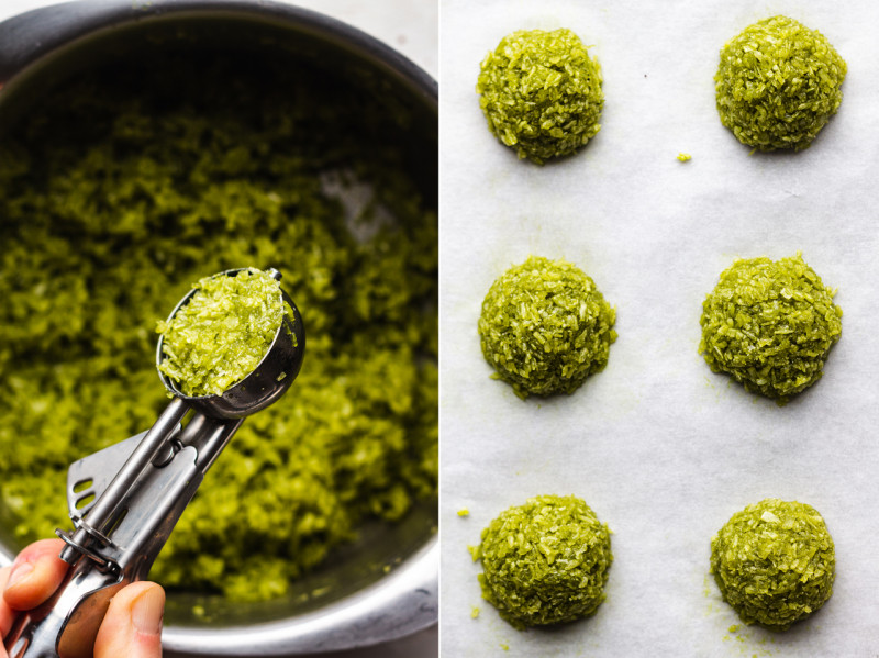 matcha coconut macaroons forming