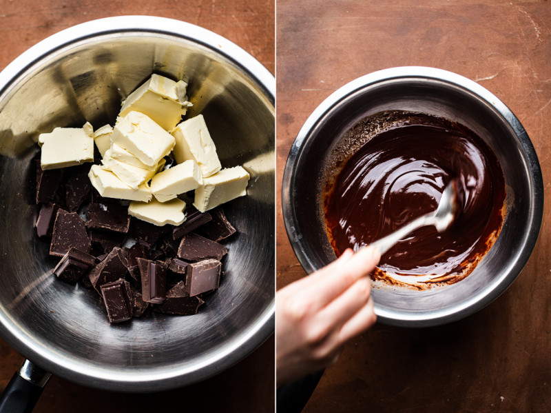 vegan caramel brownies melting chocolate