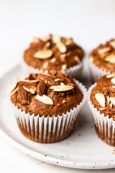 banana muffins four plated