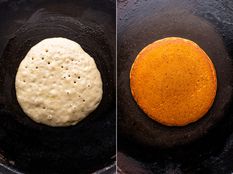 vegan dorayaki close frying