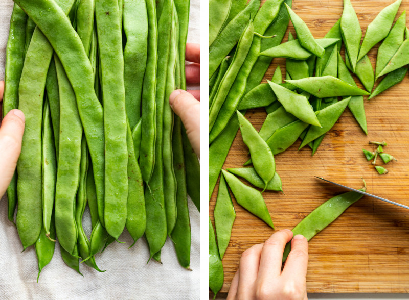 green beans miso croutons bean prep