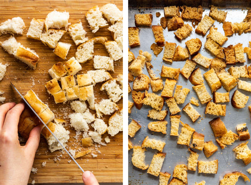 green beans miso croutons bread