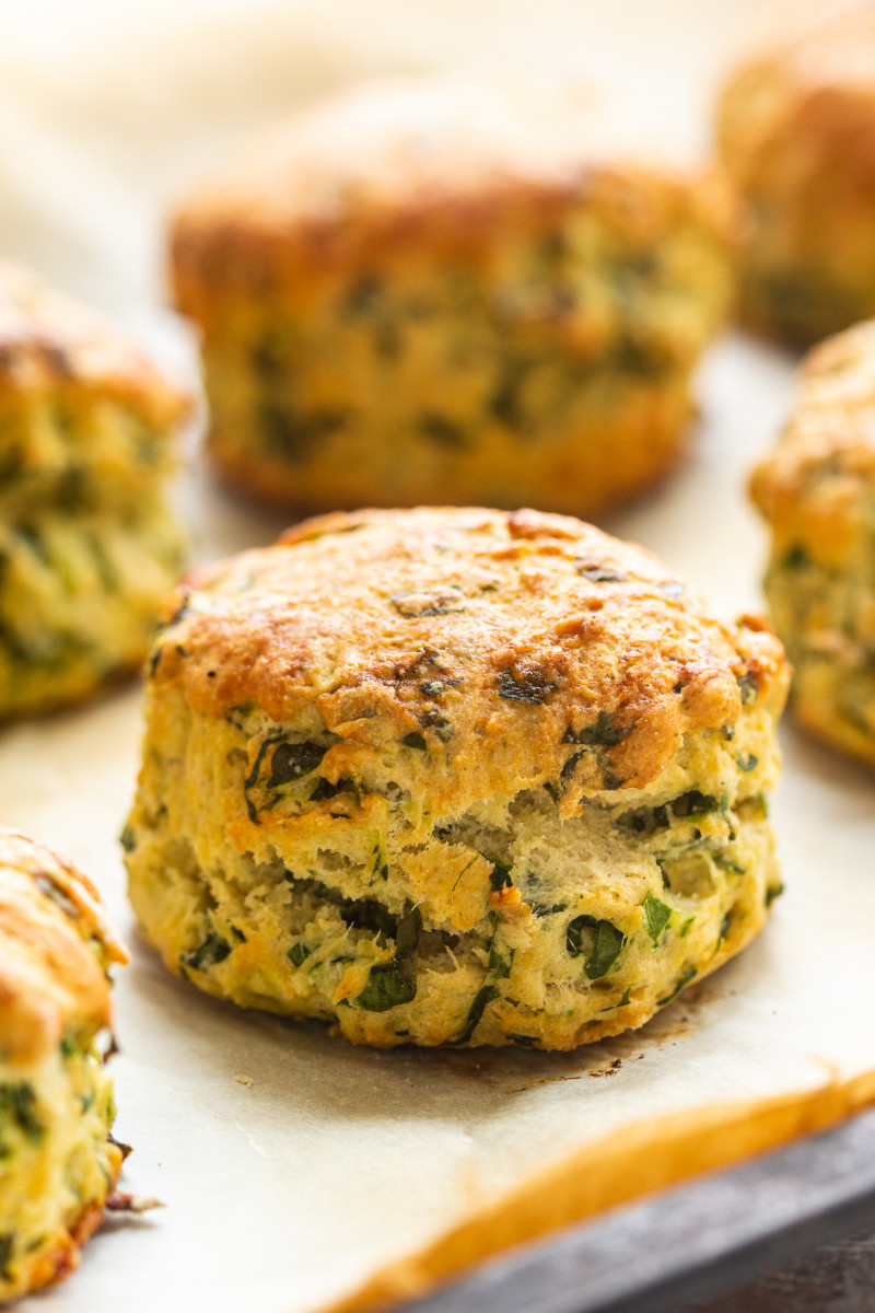 wild garlic vegan scones close up