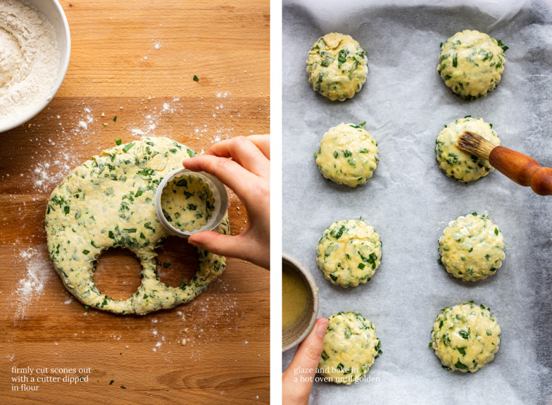 wild garlic vegan scones cutting