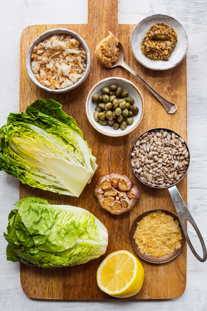 Vegan Caesar salad charred lettuce ingredients