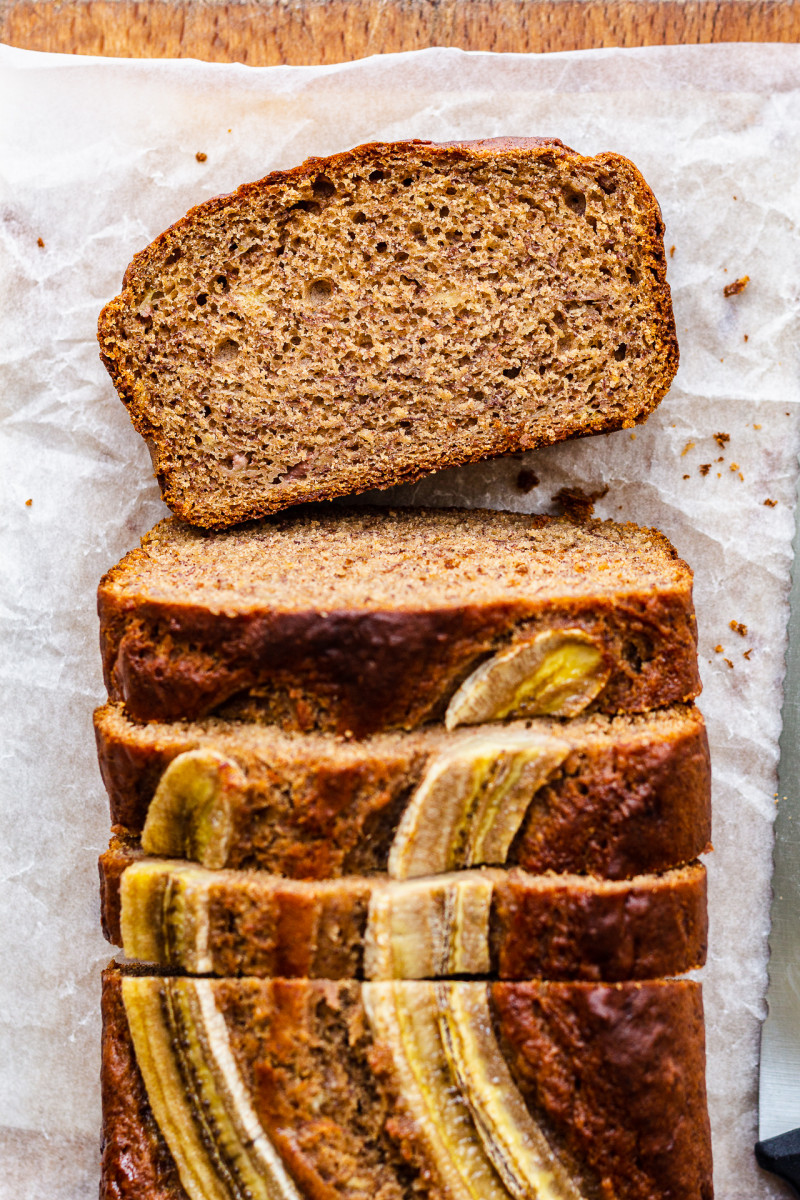 vegan banana bread oil free sliced