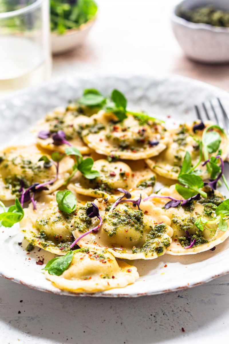 vegan gluten-free ravioli dressed plate