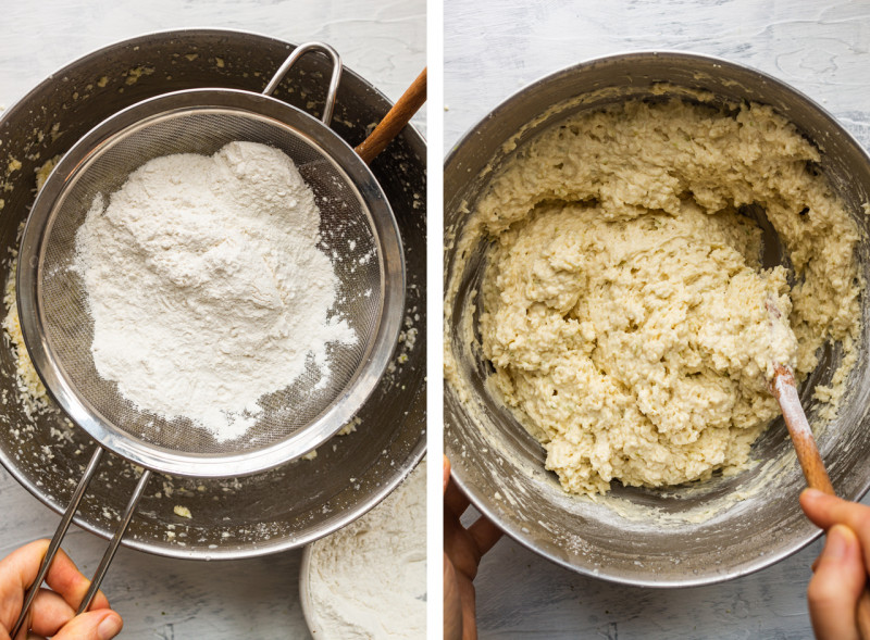 vegan lime cake adding flour