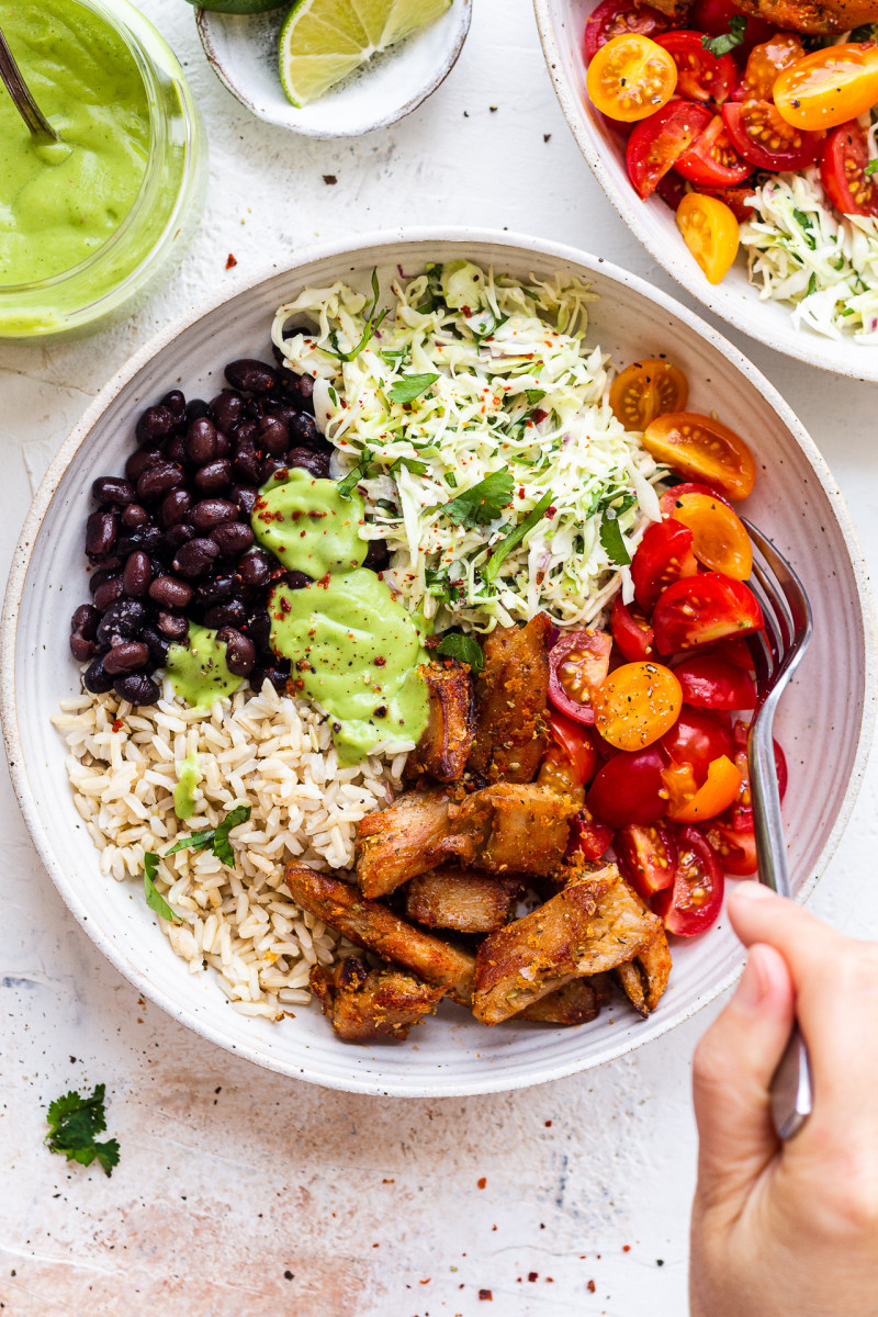 Mexican lunch bowl with spicy crumb - Lazy Cat Kitchen