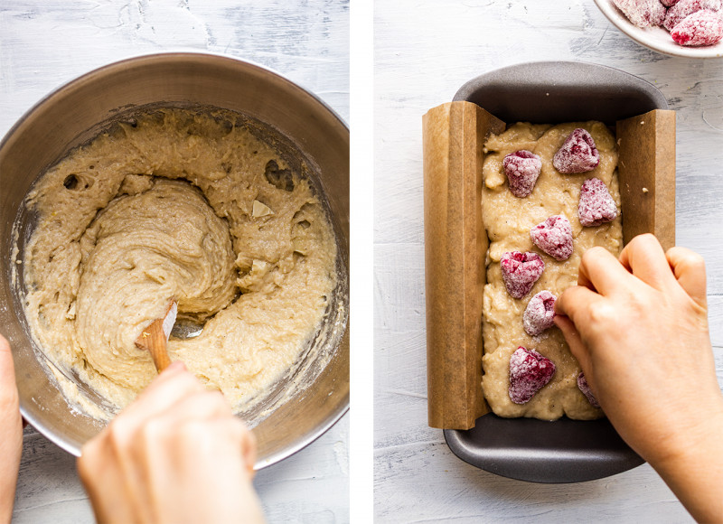 vegan raspberry cake batter raspberries