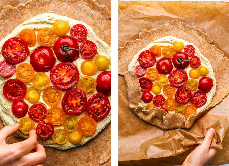 vegan tomato galette assembly