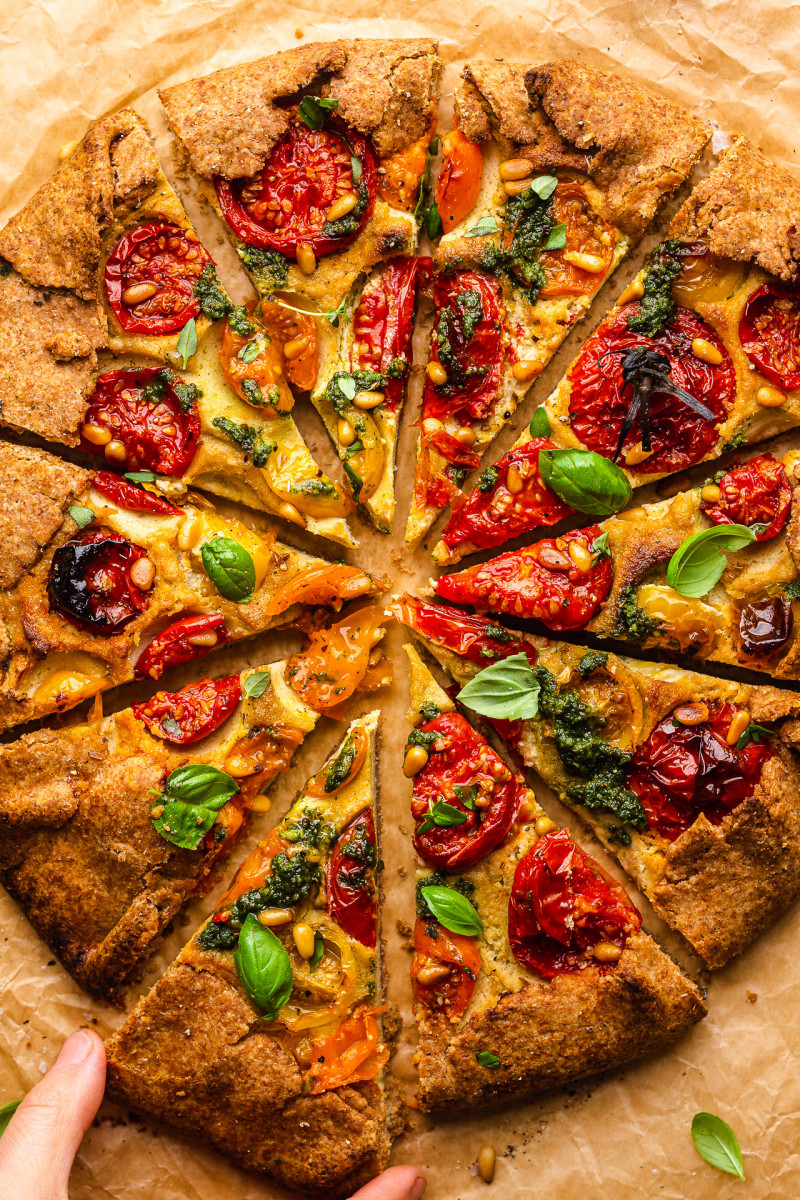 vegan tomato galette cut