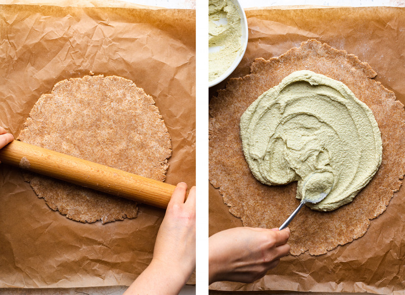 vegan tomato galette rolling out