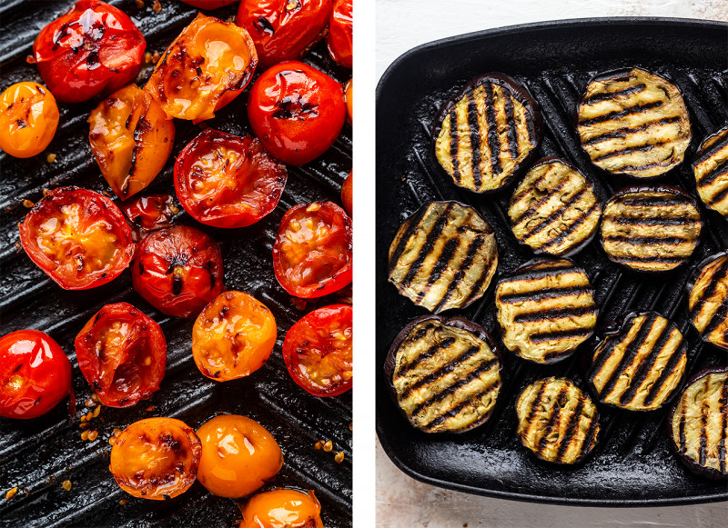 chickpea salad grilled vegetables aubergine toms