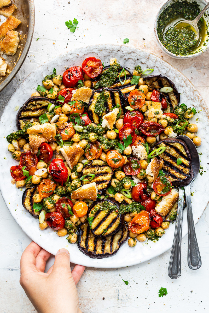 chickpea salad grilled vegetables plate