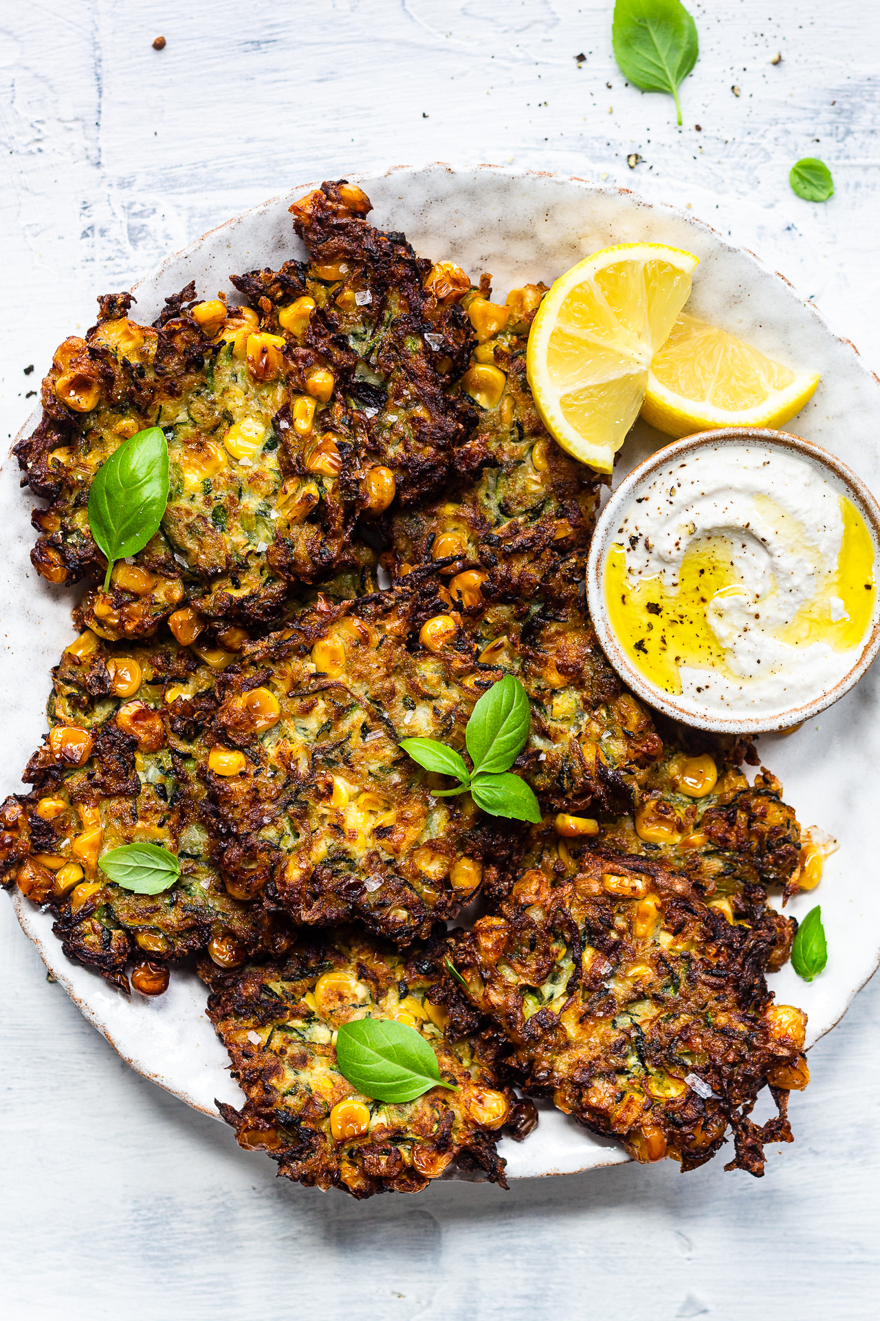 courgette sweetcorn fritters plate