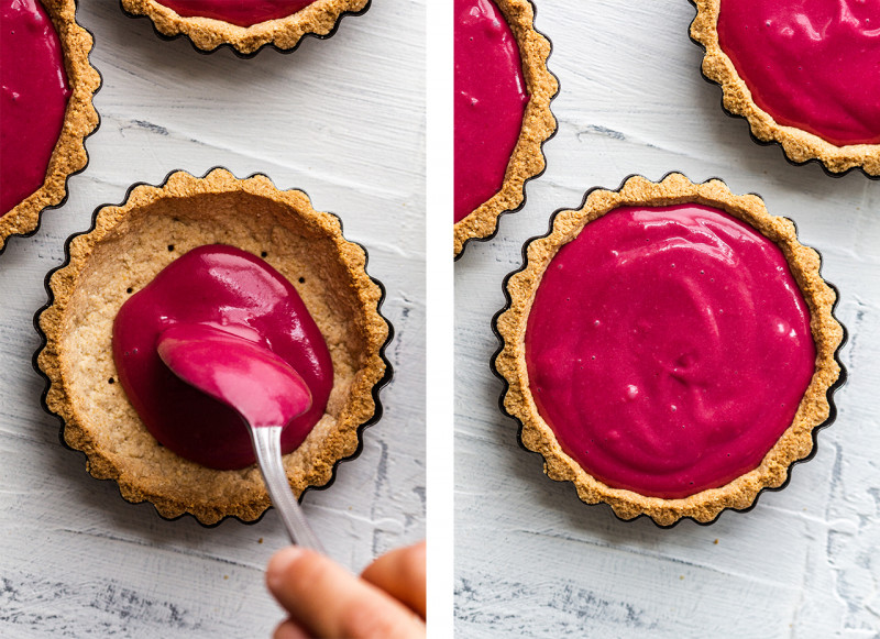 vegan raspberry curd tarts filled