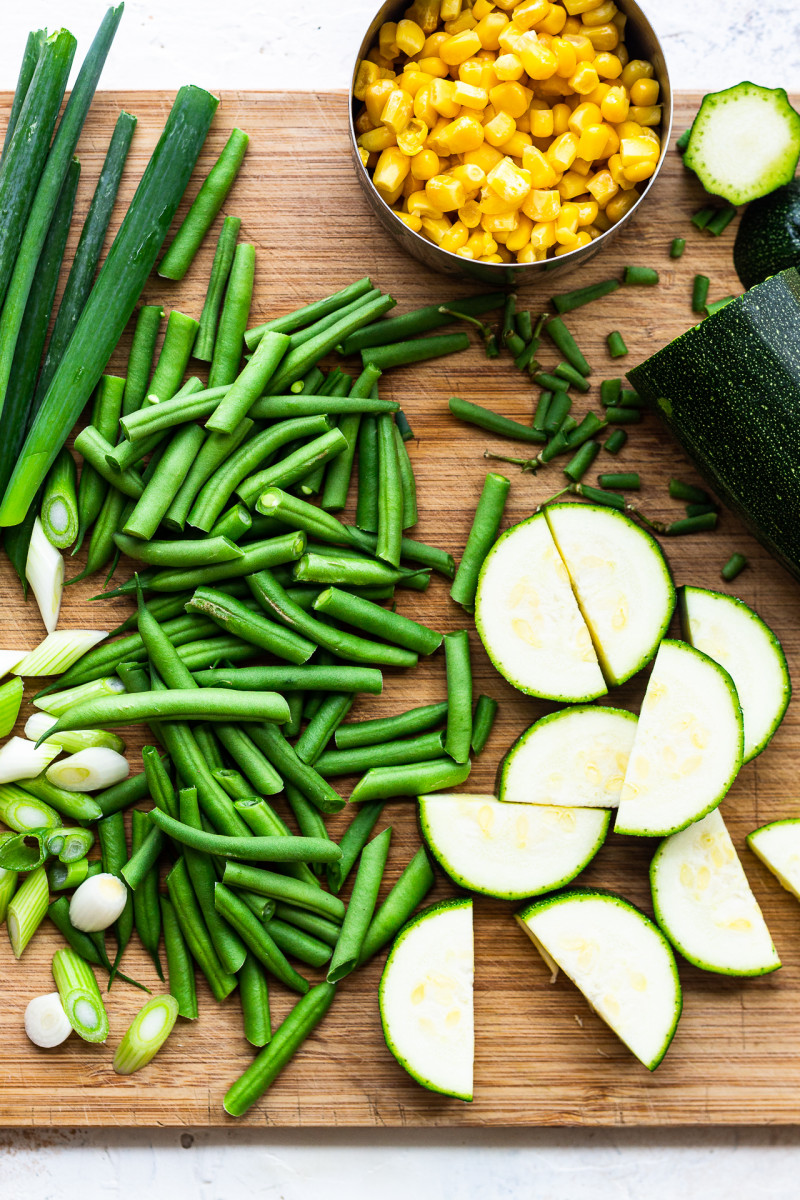 corn bean courgette stirfry ingredients