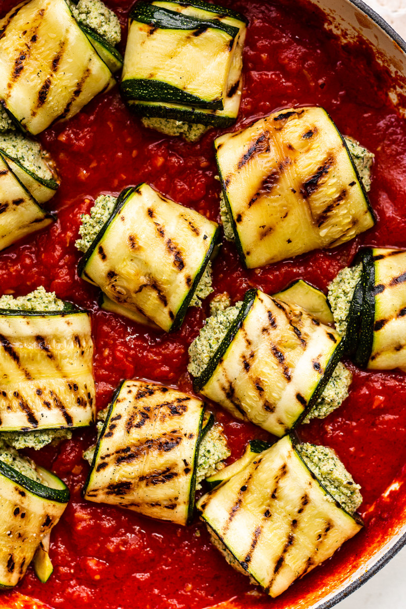 double zucchini involtini before baking