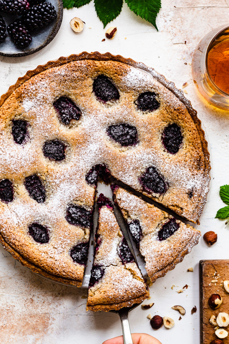 vegan bakewell tart with blackberries
