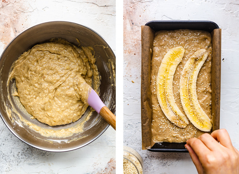 vegan tahini banana bread batter uncooked