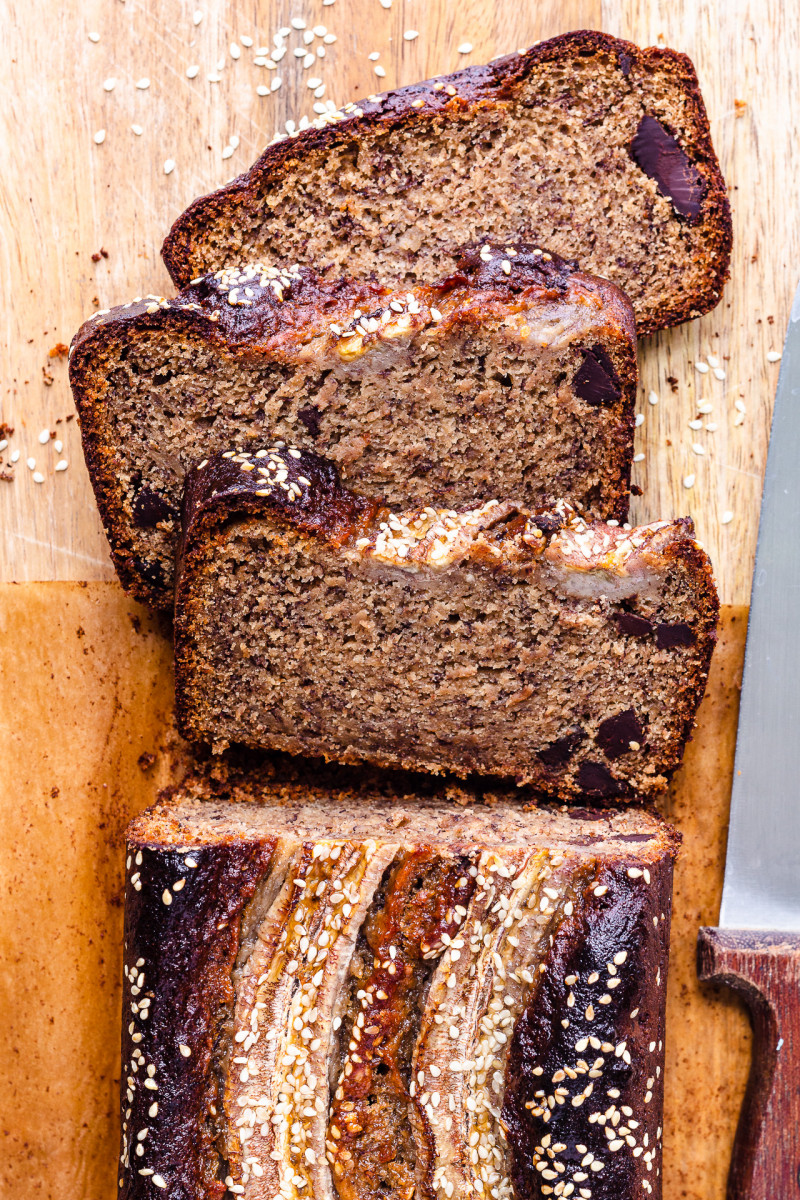 vegan tahini banana bread board