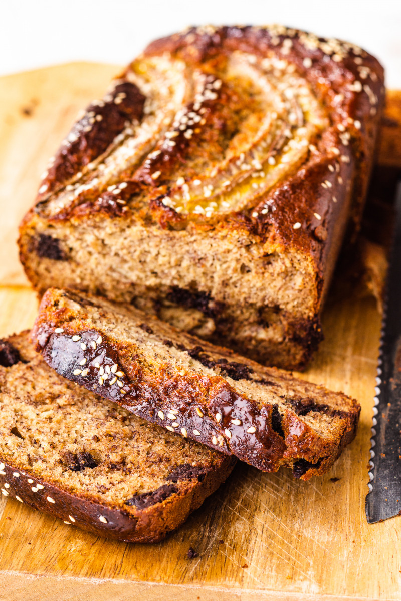 vegan tahini banana bread side