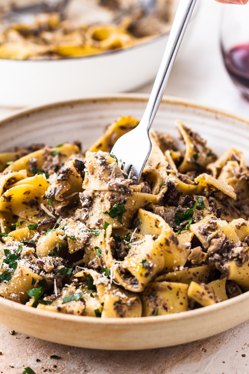 creamy mushroom pasta fork