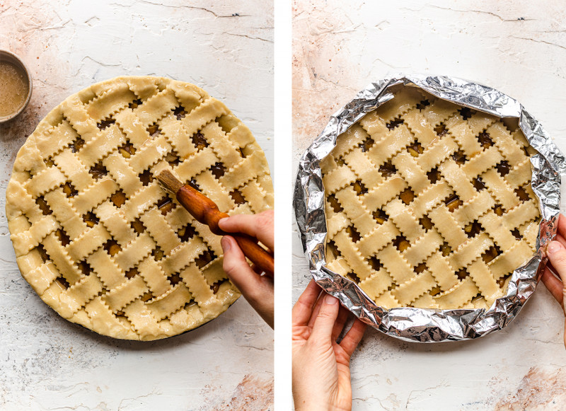 vegan apple pie glazing tenting