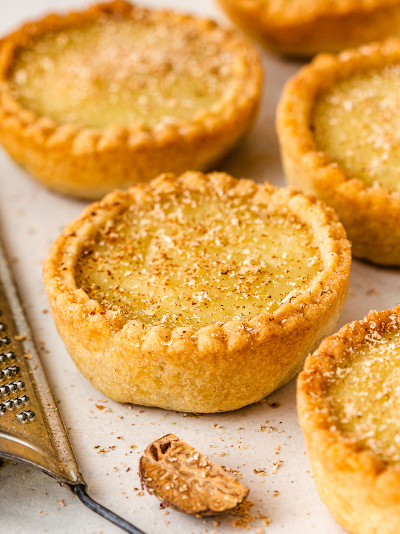 vegan custard tarts nutmeg close up