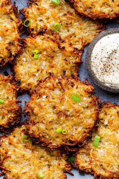 baked vegan latkes close up