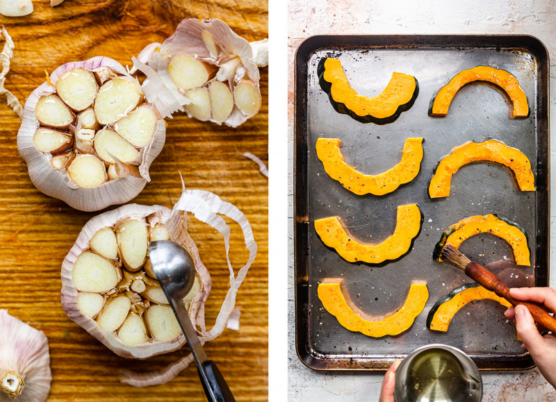 roasted acorn squash garlic squash prep