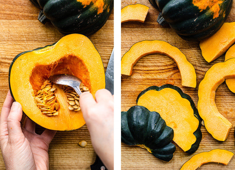 roasted acorn squash prep