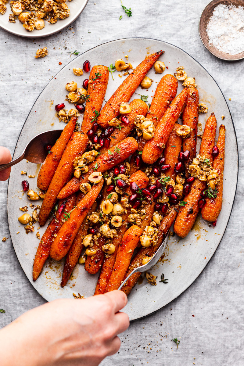 Serve the roasted carrot dukkah brittle