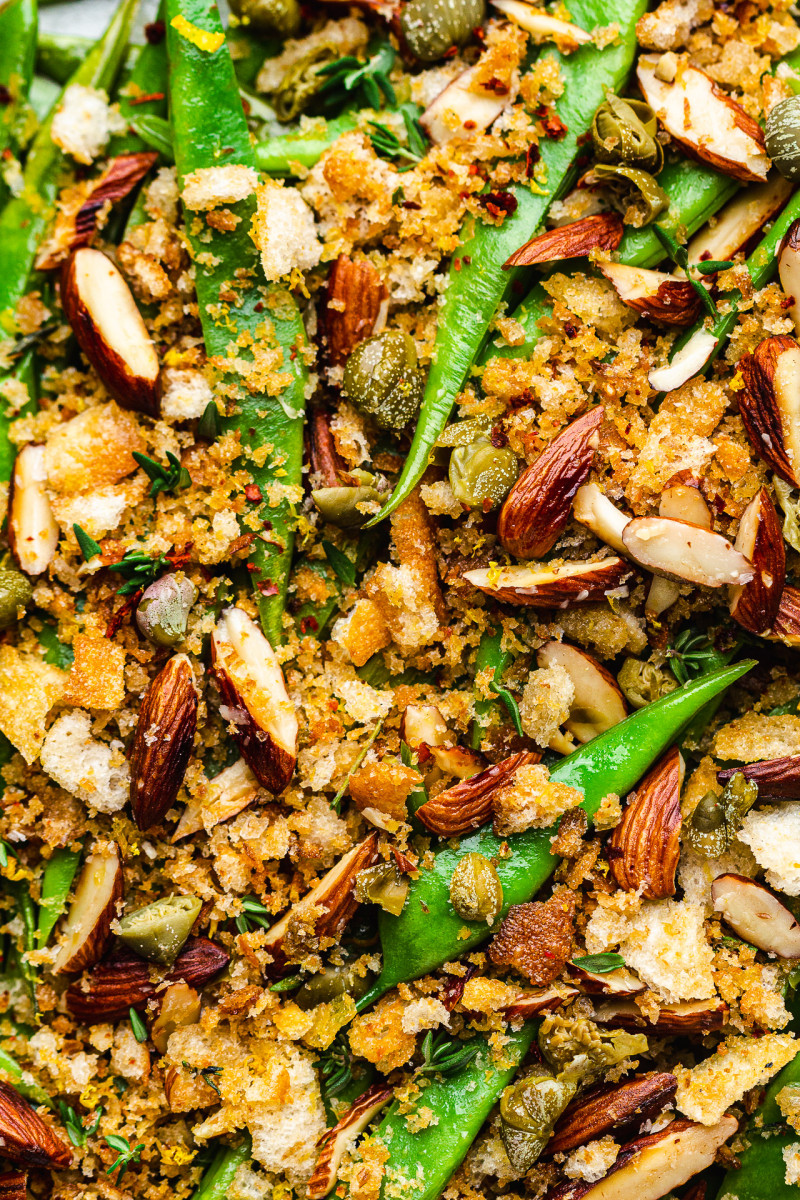 green beans breadcrumbs close up