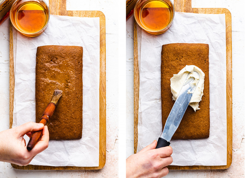 vegan gingerbread cake custard buttercream assembly