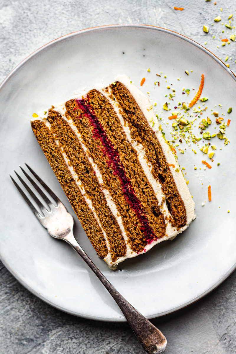 vegan gingerbread cake custard buttercream slice