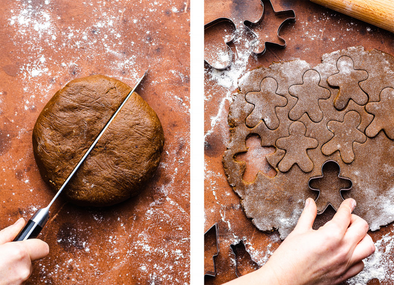 vegan gingerbread cookies cutting