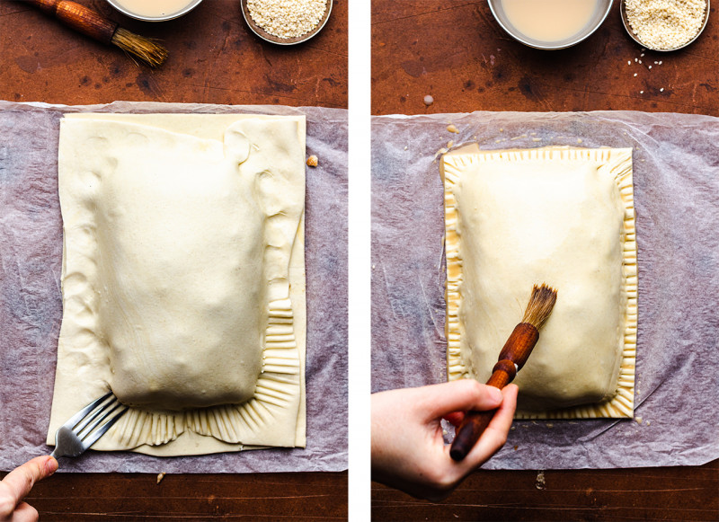 vegan mushroom pie assembly