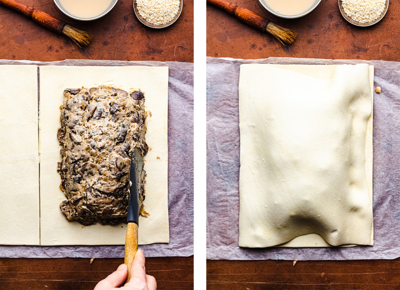 vegan mushroom pie shaping