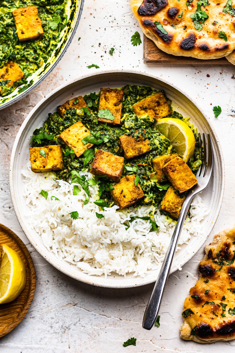 saag tofu bowl