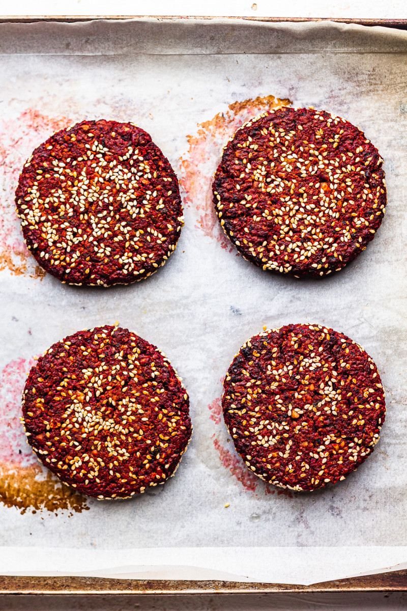 vegan burgers baked tray